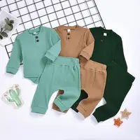 

wholesale newborn baby clothes solid colour ribbed baby 2pcs pajamas Rib Cotton Clothing set