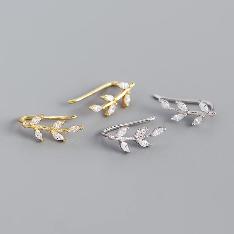 

2021 INS drop shipping 925 Sterling Silver trendy leaf shape climber stud earring for women, Gold color
