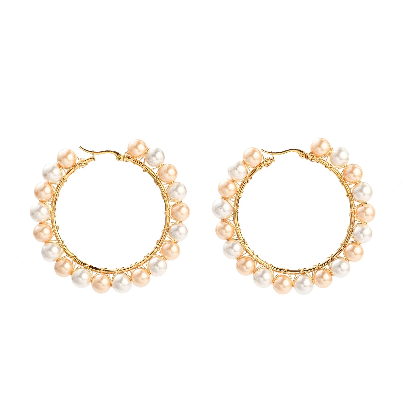 

PandaHall Colorful Golden Shell Pearl Beads Brass Hoop Earrings