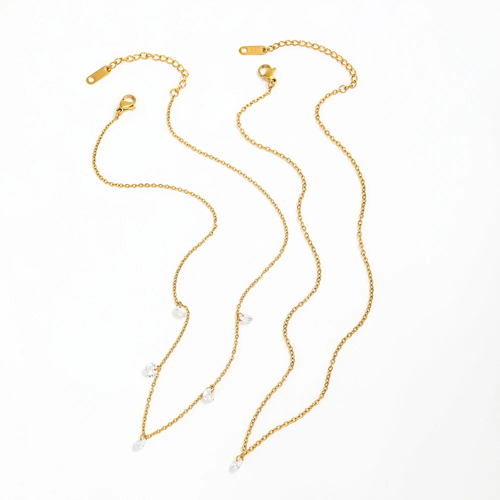 Joolim 18K Gold Plated Simple 5-Zirconia Pendant Necklace Fashion Jewelry Women-for Parties Gifts Classic Style Stainless Steel