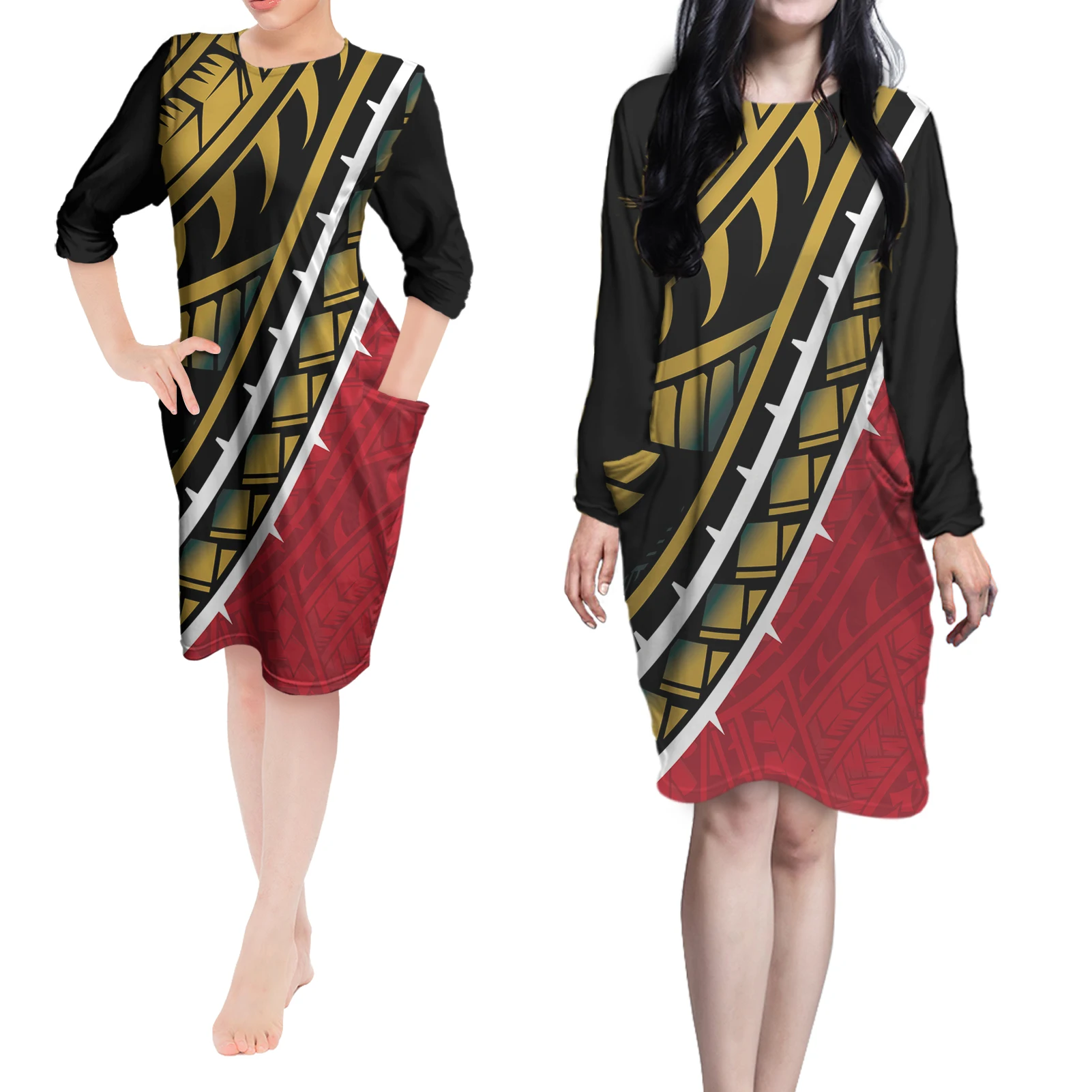 

Dresses Women Fall Pajamas Clothing Maxi Plus Size Ladies 2021 Woman Clothes With Pockets Summer Casual Polynesian Tribal Dress, Customized color