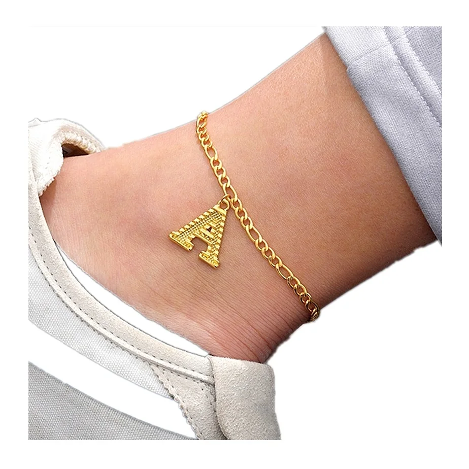 

2022 Wholesale Personality Creative Stainless Steel Anklet Fashion Gold Plated Initial Anklet for Women Girl