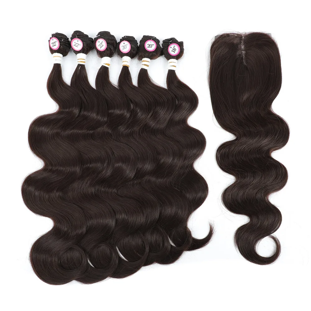 

X-TRESS SPOT 4# Body Wave Full Head/Pack With Lace Front Closure Synthetic Hair Extension Women Heat Resistant Fiber Hair Bundle, 1#/1b/2#/4#/f1b/30/f1b/bur/medium mauve/chili/medium violet/