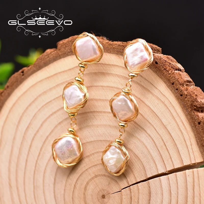 

Natural Fresh Water White Baroque Pearl Geometry Earrings For Lovers Anniversary Girl Women's Minimalism Jewelry