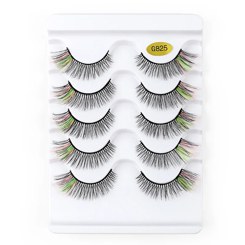 

G825-830 5 pairs of 3D colorful faux mink fur false eyelashes natural thick hand made high quality false eyelashes, Black