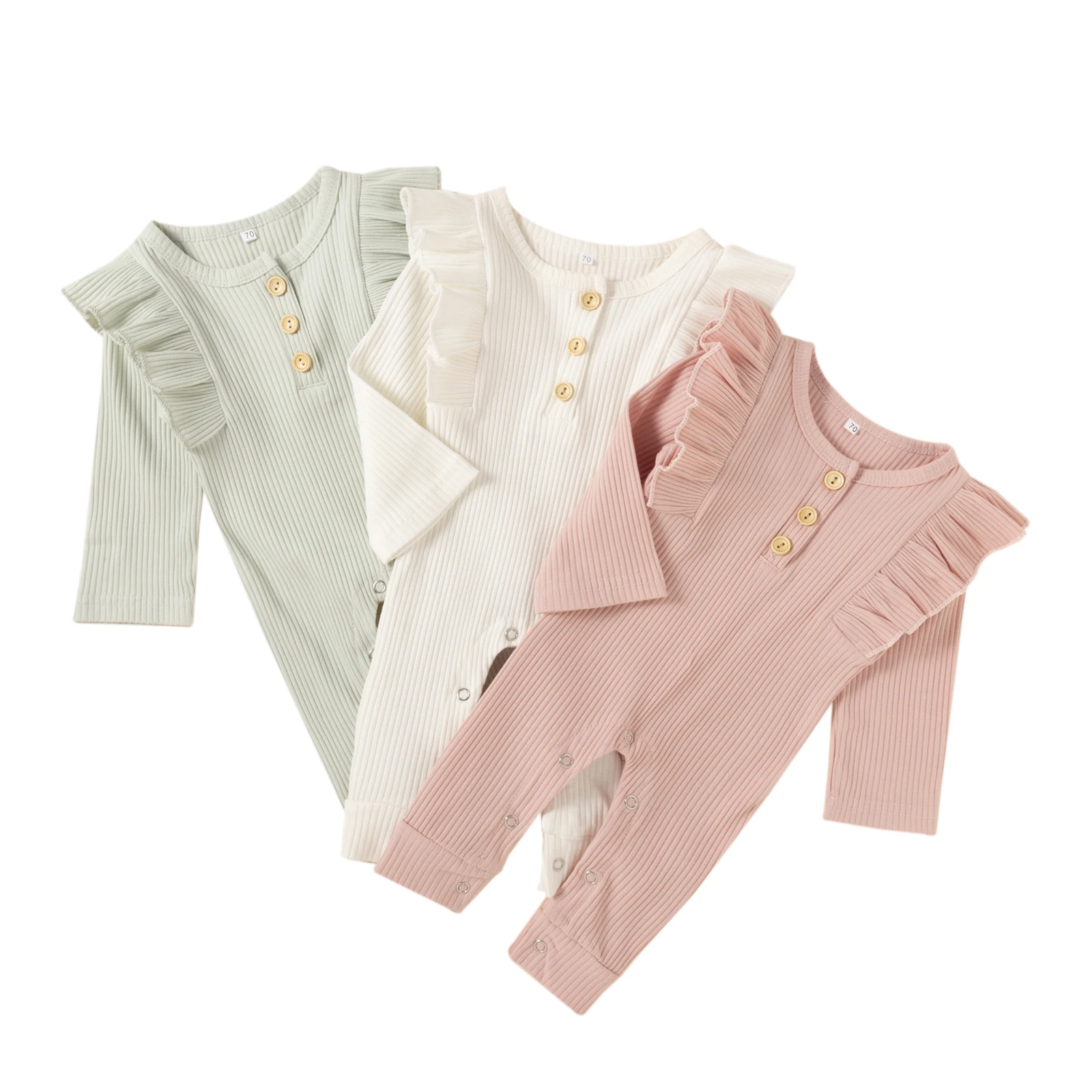 

Baby Clothes Jumpsuit Decorative Border At Sides Button Closure Cotton Newborn Baby Clothes