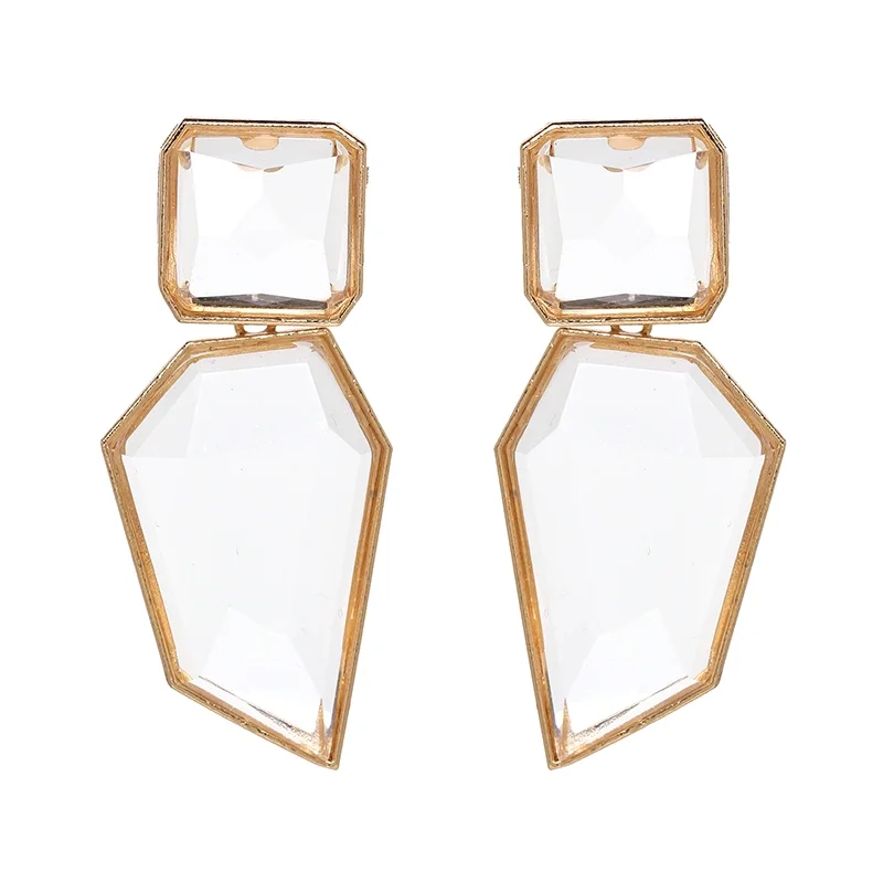

Women Trendy Geometric Acrylic Statement Drop Earrings ZA OL Style Transparent stone earrings with golden edges brincos, Clear