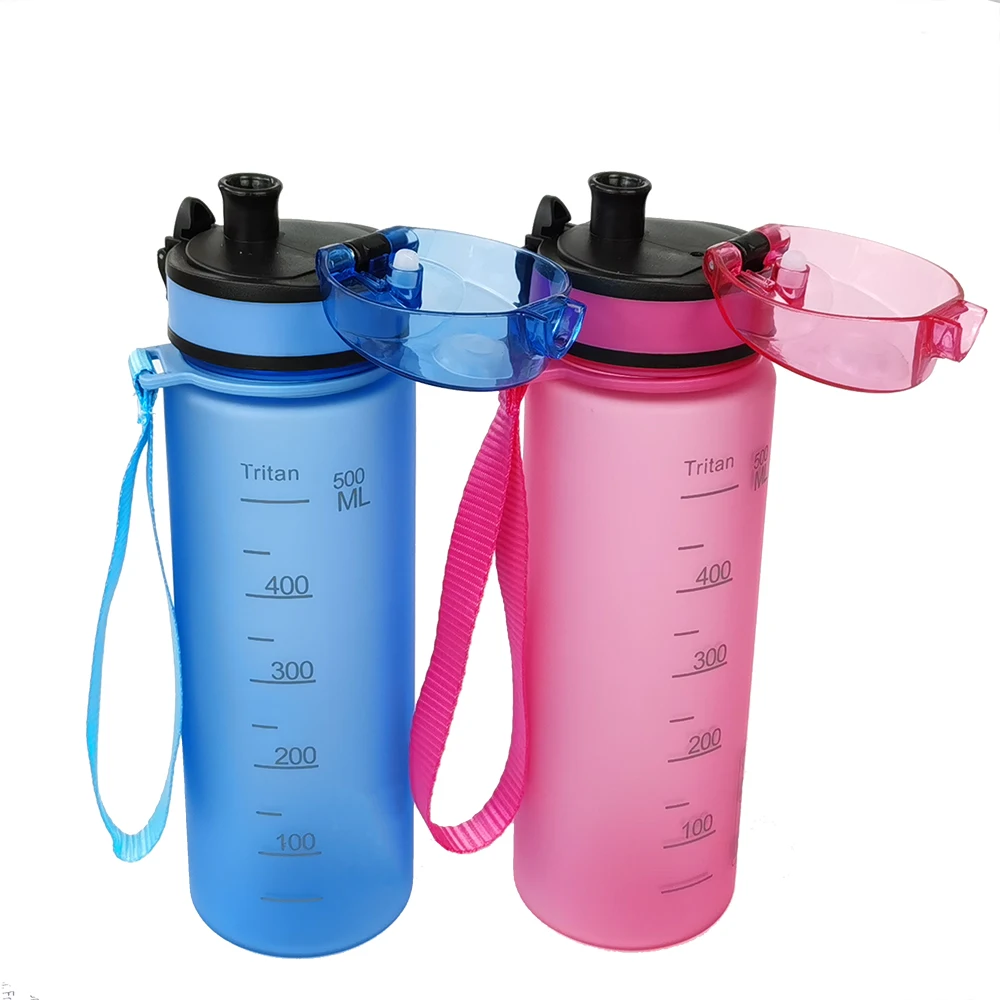 

0.5liter 750ml BPA Free Tritan Water Bottle One Touch Lid Plastic Flip Top Sports motivational Water Bottle with time marker, Customized color acceptable