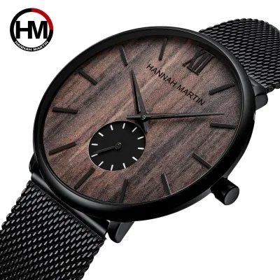 

Hannah Martin 1002 Vintage Men Quartz Wrist Watch Wooden Dial Luxury Steel Western Watches for Men China Alloy Stainless Steel