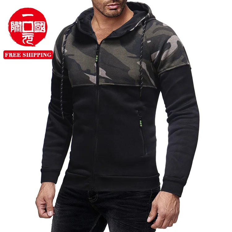 

2021 cross-border foreign trade fall/winter fashion men's stitching casual zipper hooded sweater