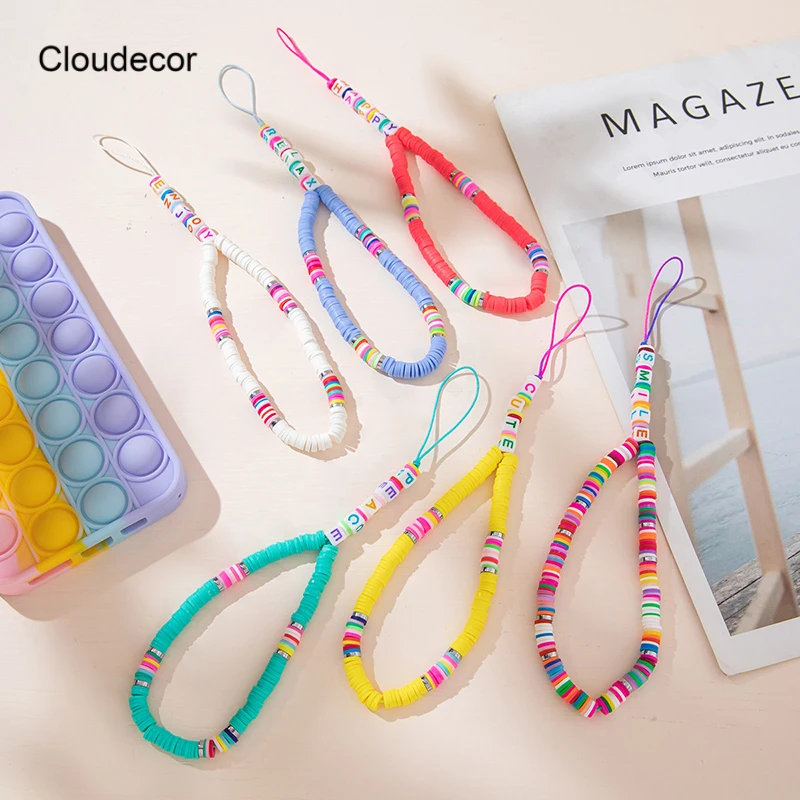 

Cell Phone Strap Beads Wrist Universal Mobile Phone Holder Lanyard 2021 Accessories Anti Lost Clay Beaded Phone String Rope
