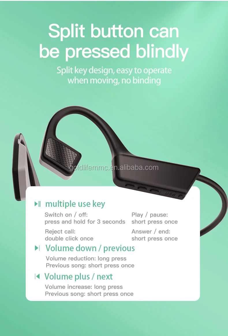 K08 Bone Conduction Earphone Blue Tooth Headset 5.0 Wireless Headphones TWS Sports Earbuds for Smartphones - ANKUX.COM
