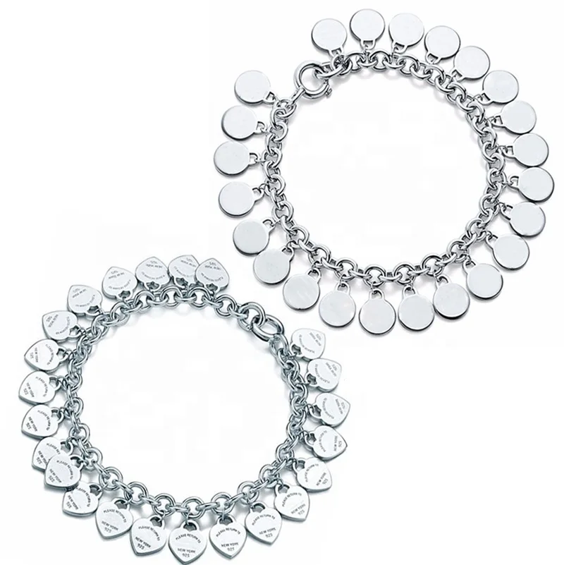 

New Men Bracelets Bangle 925 Sterling Silver multi Hearts Tags Charm love pendant bracelet Women Logo Bracelets Luxury jewelry
