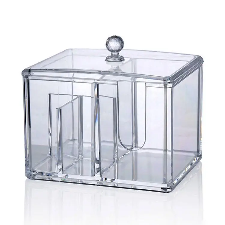 

Plastic Clear Acrylic Square Makeup Box For Cotton Swab And Beauty Products Storage