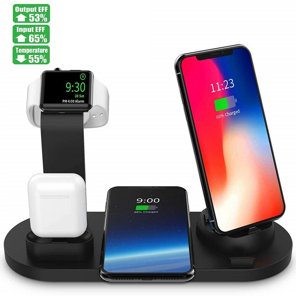 

Qi Fast Wireless Charger Stand 4 in 1 15w Carregador Sem Fiocargador Inalambrico for Iphone Apple Watch Airpods