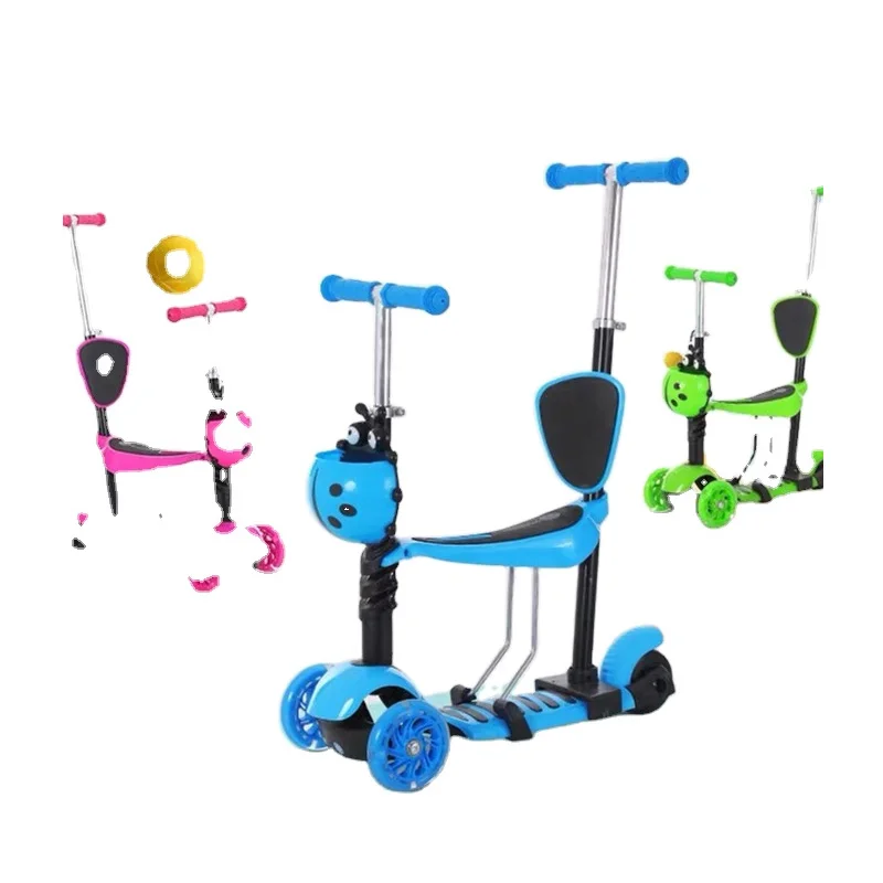 

Factory Price Four In One Baby Walker Kids Kick Scooter Push Scooter With Three Flash PU Wheels