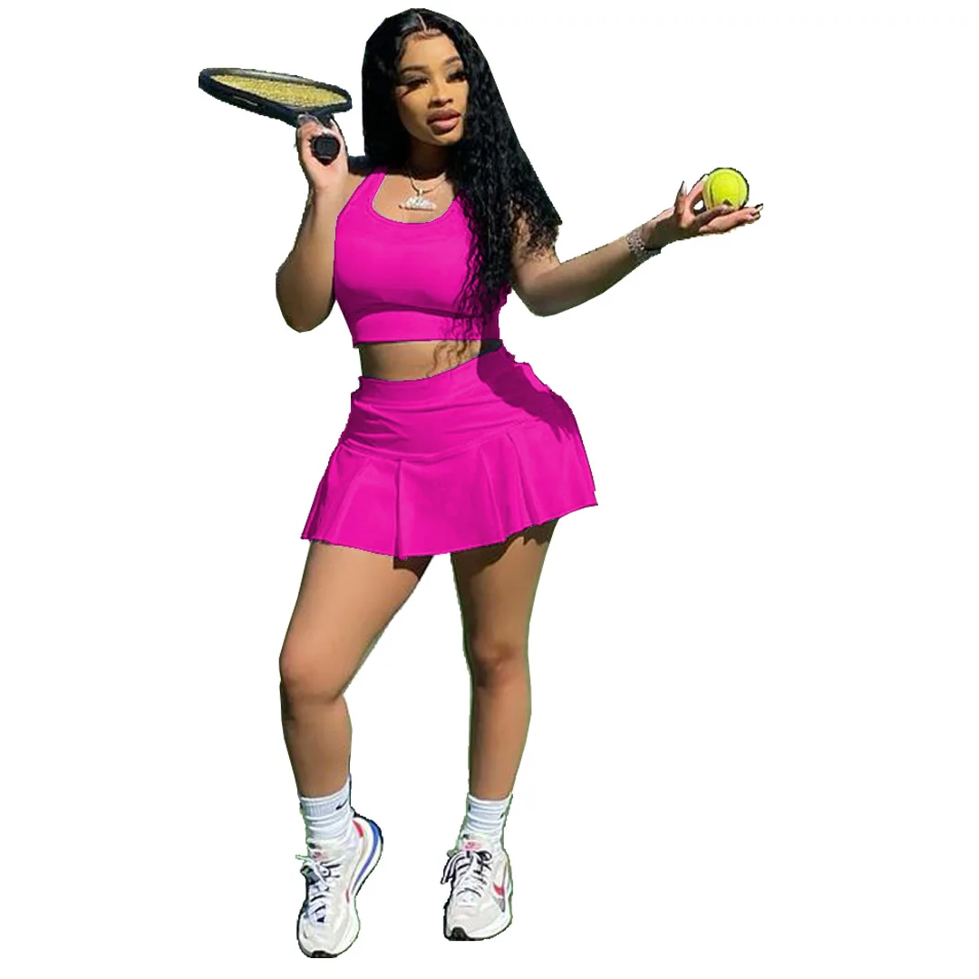 

fashion factory price ladies crop top summer outfits women two Piece tennis sport suit short tennis skirt set women