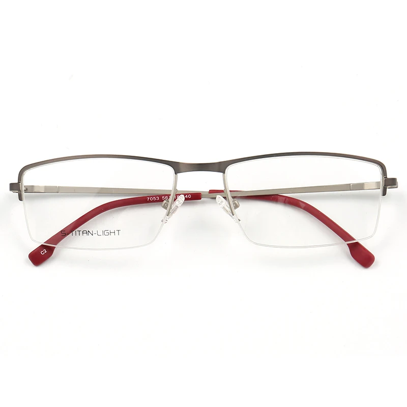 

Fashion Trending Gun Color Rectangle Half Rim Slim Temple Red Tips Stainless Steel Optical Frame, C2 c4 c4l c5