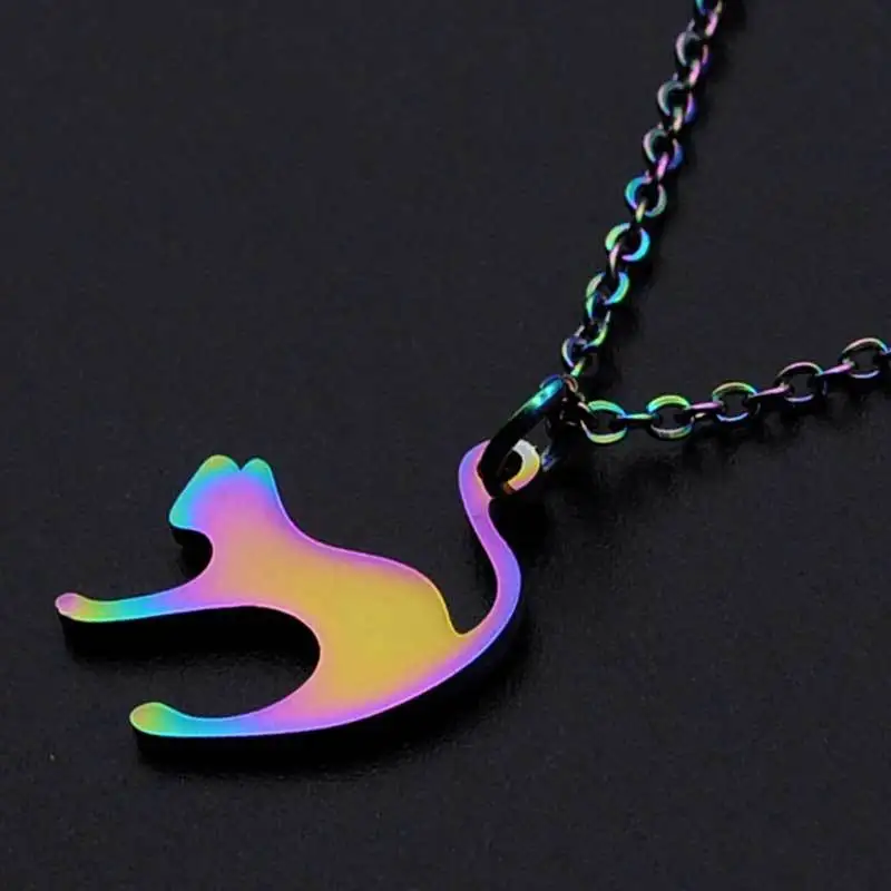 

Cute Hip Hop Cat Colorful Stainless Steel Pendant Necklace Men's/Women's Jewelry Suitable for Pet Lovers, Multicolor