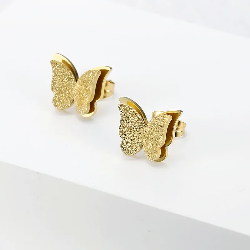 

INS Hot 18K Gold Plated Titanium Steel Butterfly Earrings 316L Stainless Steel Geometric Butterfly Animals Stud Earrings