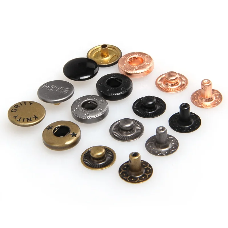 

Custom four parts spring metal snap buttons fastener for clothes, White