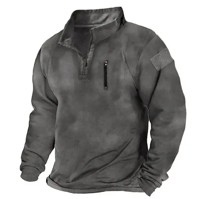 Manufacturer New Design Men Zipper  Sweatshirt Solid Color Tactical  Plain Pullover Sweatshirts