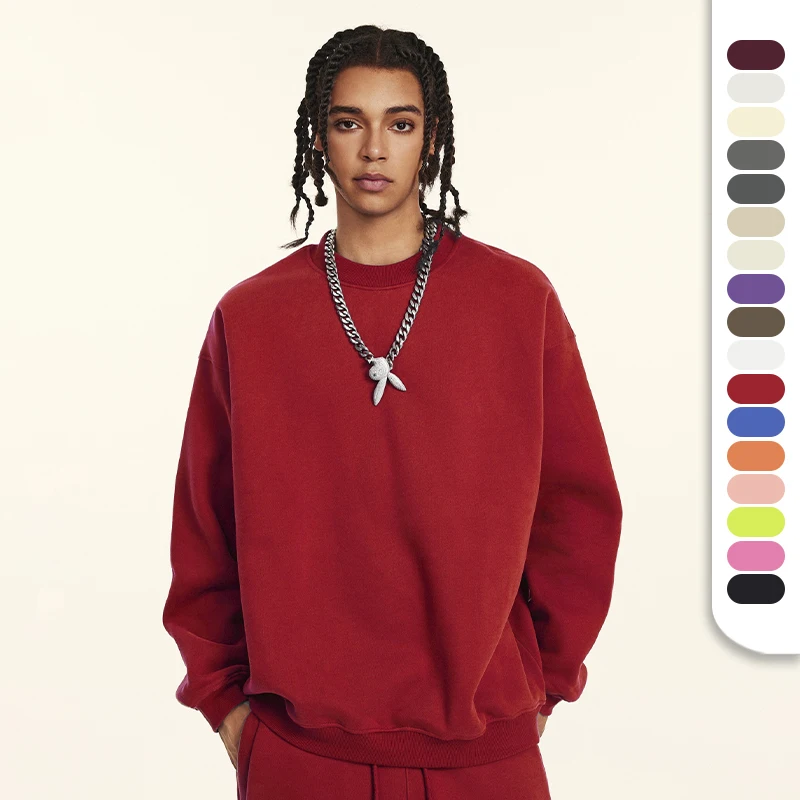 Unisex Cotton Sweatshirts Without Hood 345GSM Fleeced Pullover Blank Sweatshirts With Custom Design Crewneck Sweatshirt