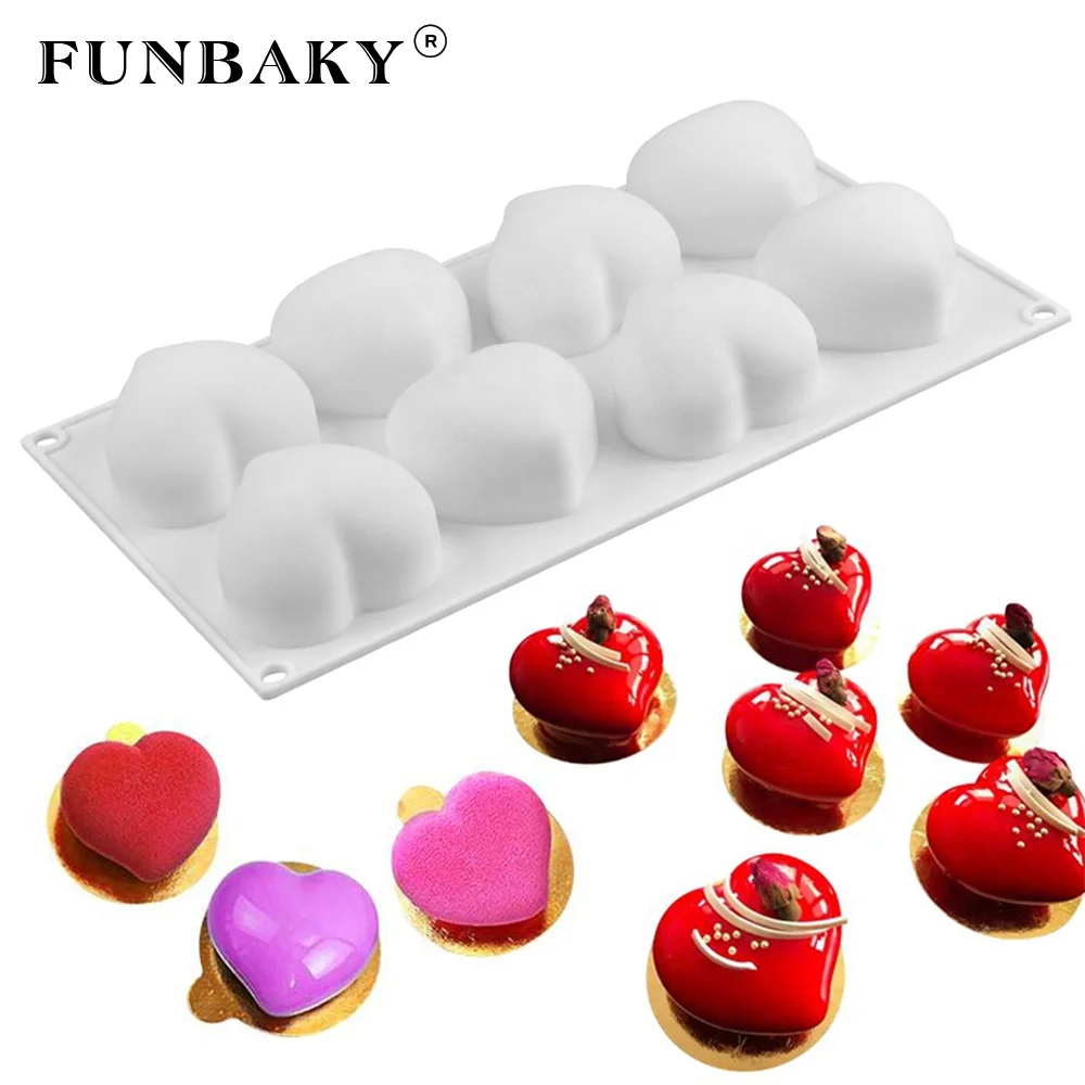 

FUNBAKY Heat resistant 8 cavity mousse cake cake mold heart shape soap silicone mold scented candle making tools, Customized color