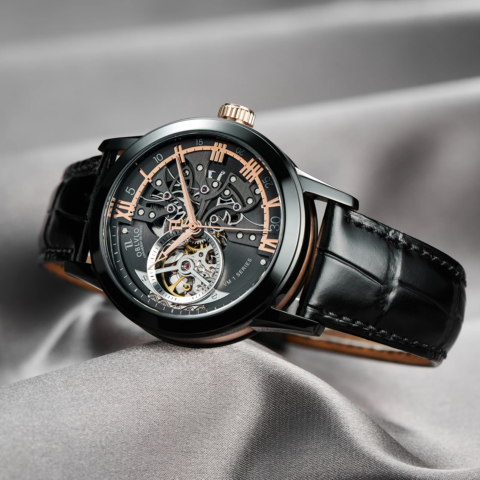 

2023 Newest Oblvlo Custom Luxury Automatic Movement Hombre Skeleton Barrel Men's Relojs Wrist Mechanical Watch For Men