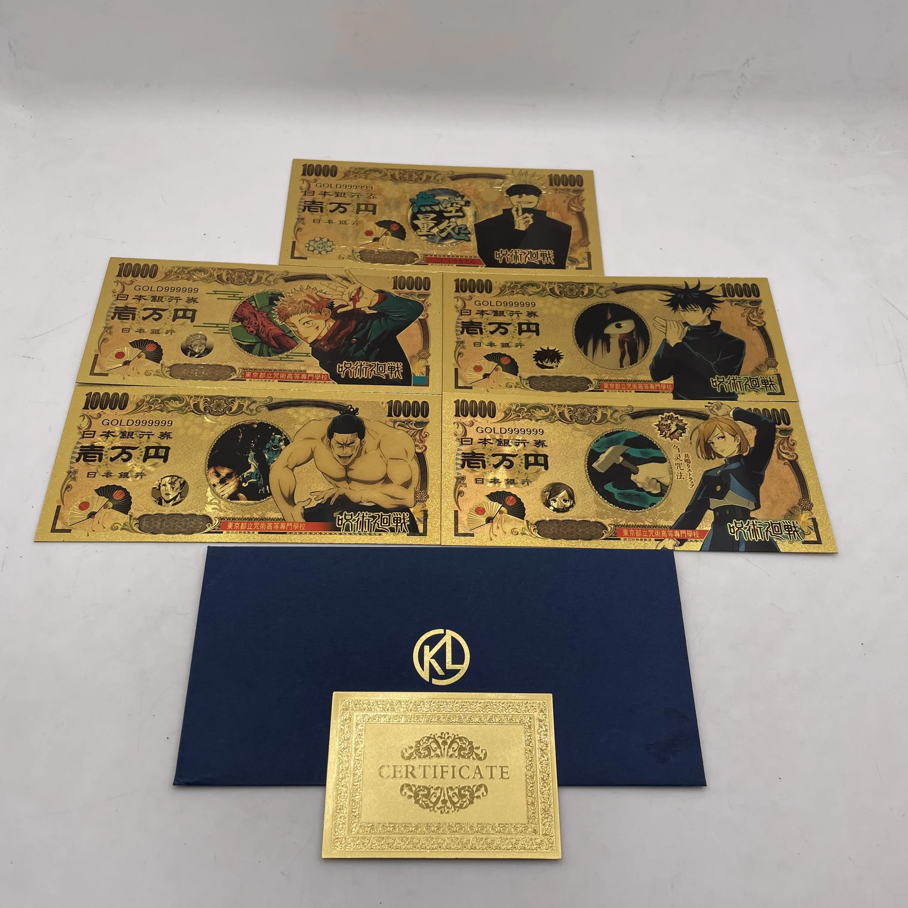 

Cool 5 Designs Jujutsu Kaisen Gojo Satoru Figure Anime Designed Gold Banknotes for Fans Gifts and Collection