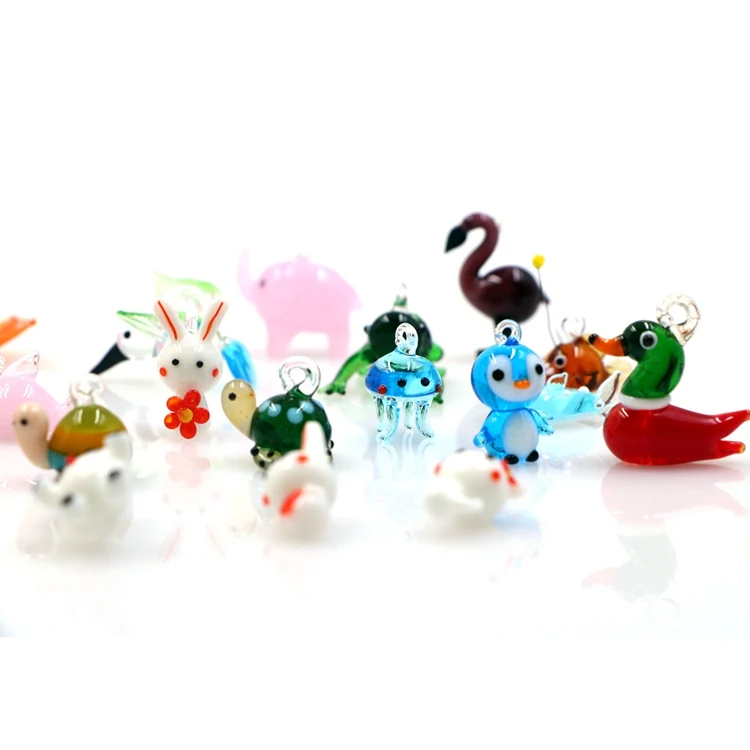 

Mixed Design Miniature Small Murano Lampwork Glass Animal Figurine Ornament With Hook