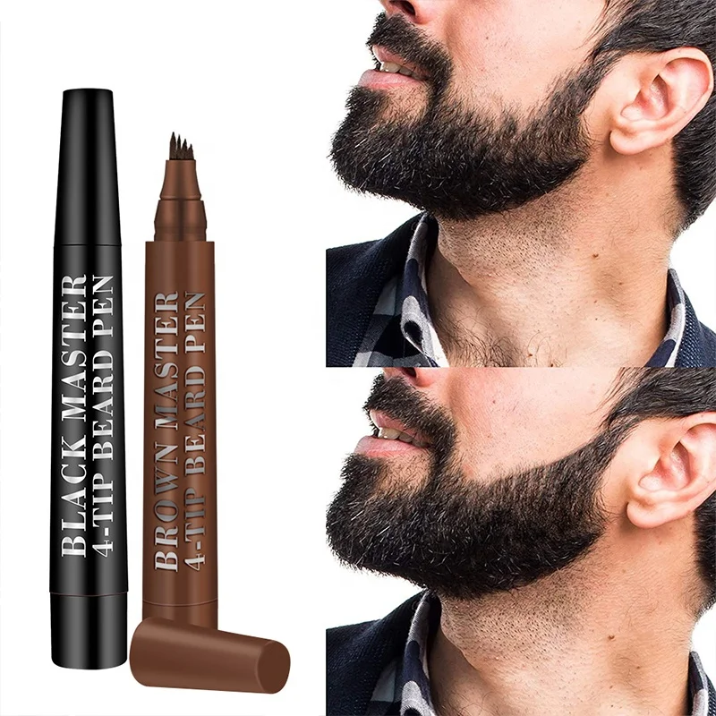 

Organic Sweat-proof Men 4 Tip Beard Filler Pen Kit Long Lasting Natural Look 2 Color Beard Filling Pen, Black, brown