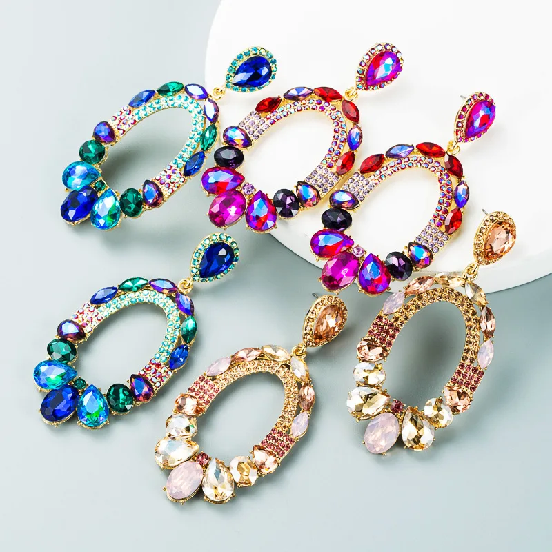 

Korean Ins Alloy Rhinestone Glass Diamond Color Earrings Super Flash Dinner Temperament Long Earrings Wholesale