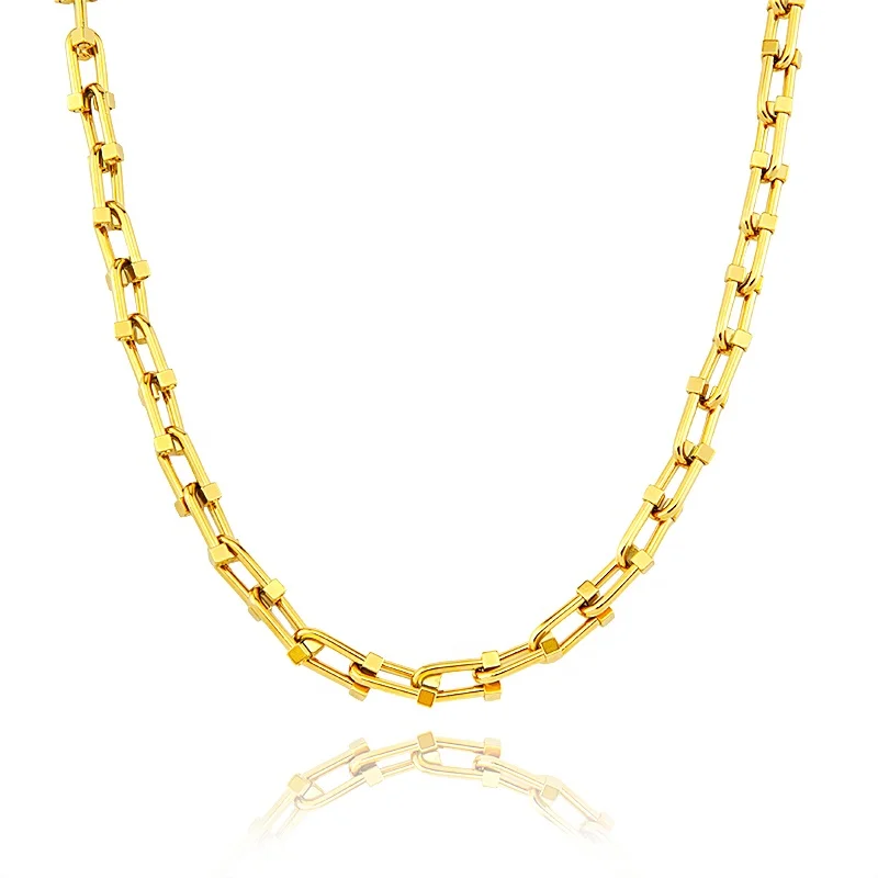 

Elegant Jewelry Stainless Steel Geometric Chain Link Necklace Thick U Shape Linked Necklace