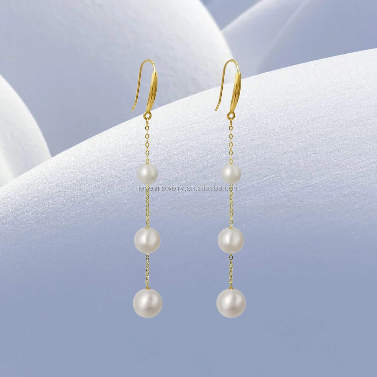 

Genuine solid 18K yellow gold natural pearl earrings dangle real solid gold freshwater pearls drop earring