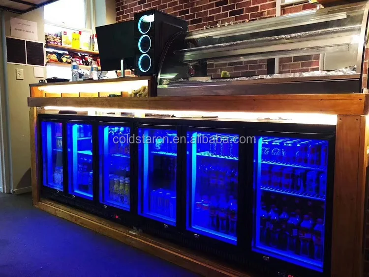 Stainless Steel Bar Display Fridge Builtin 3 Glass Door Back Bar