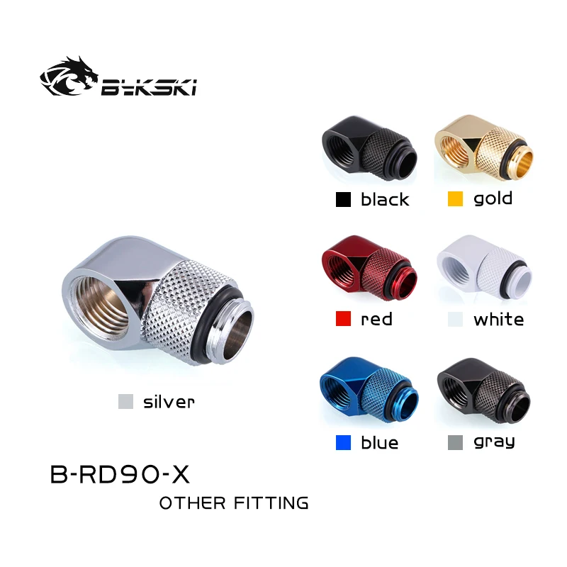 

Bykski 90 Degree Angled Fitting, 360 Rotatable Elbow Water Cooling Connector G1/4 F-M Thread, 7 Colors, B-RD90-X, Silver,black,blue,red,gold,white,grey 7 colors