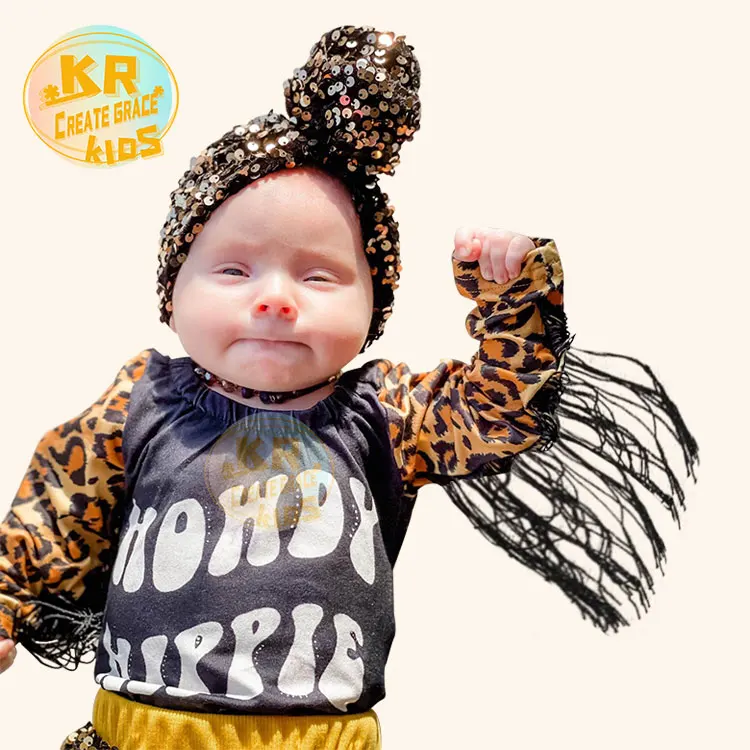 

New style autumn winter baby clothes tassel leopard print romper long sleeve cotton sets for kids clothing, Picture shows