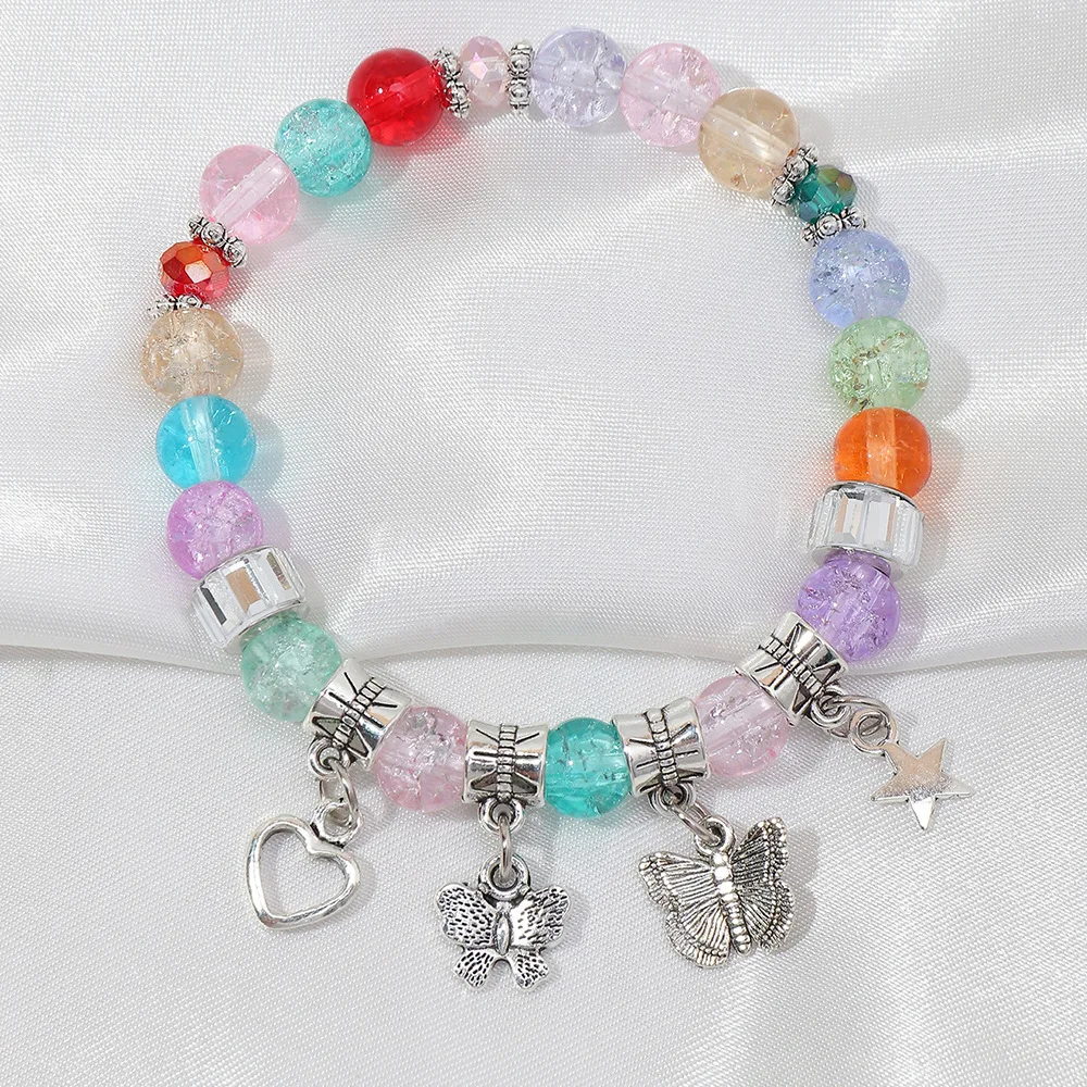 

Wholesale Fashion Handmade Women Beaded Bracelet Cute Heart Star Butterfly Pendant Colorful Beads Bangles Bracelet