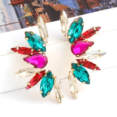 

Personalized Women Jewelry Colorful Radial CZ Flower Stud Earrings Rainbow Color Crystal Petal Earrings for Party