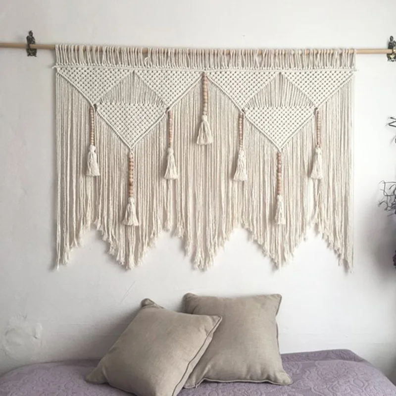 

2021 Nordic style simple modern living room bedroom tapestry macrame bohemian wall hanging for Indoor home decoration, White, beige, blue or black etc