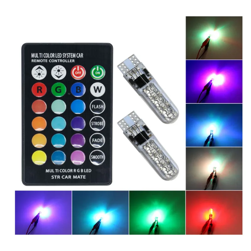 Hot Selling T10 5050 6SMD RGB Silicone With Remote 168 192 194 Led Lamp License Plate Wedge Light Width Lamp