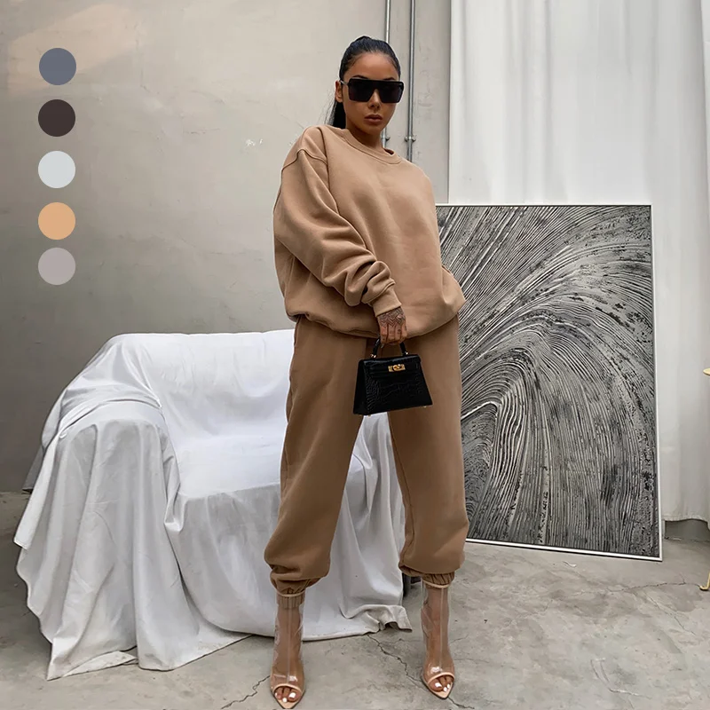 

2021 unisex sweatsuit 2 piece set women jogging suits wholesale winter fleece sports two piece pants set tracksuits for men