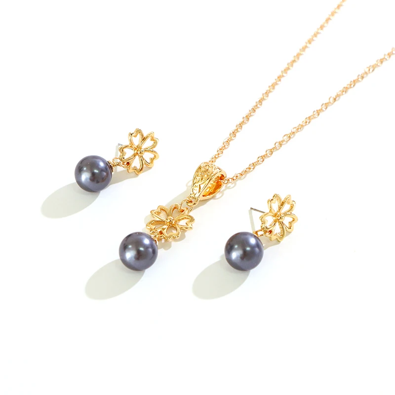 

Hawaiian jewelry wholesale Jewelry Sets Polynesian Samoa Marshall Gold Plated Pearl Flower Necklace Earrings Set