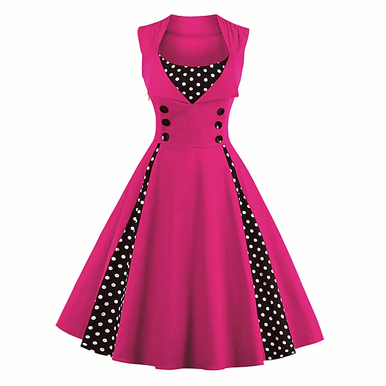 

S-4XL Women Robe Retro Vintage Dress Rockabilly Dot Swing Pin Up Summer Party Dresses Elegant Tunic Vestidos Casual, As the pictures shown