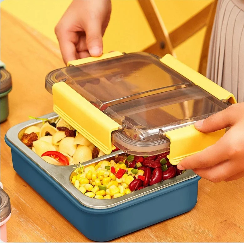 

2021 New Type Lunch Box 304 Airtight Metal Food Container Stainless Steel Lunch Box With Compartment, Silver