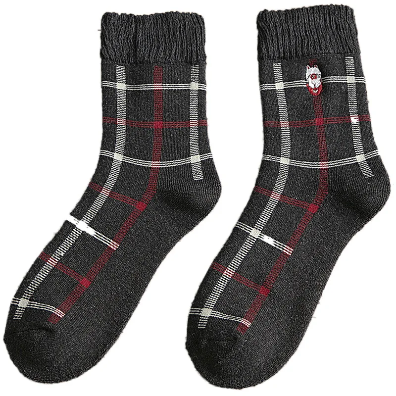 

Autumn and Winter Lucky Cat Embroidery Terry Women's Socks Coarse Plaid Plus Velvet Padded Tube Women's Socks