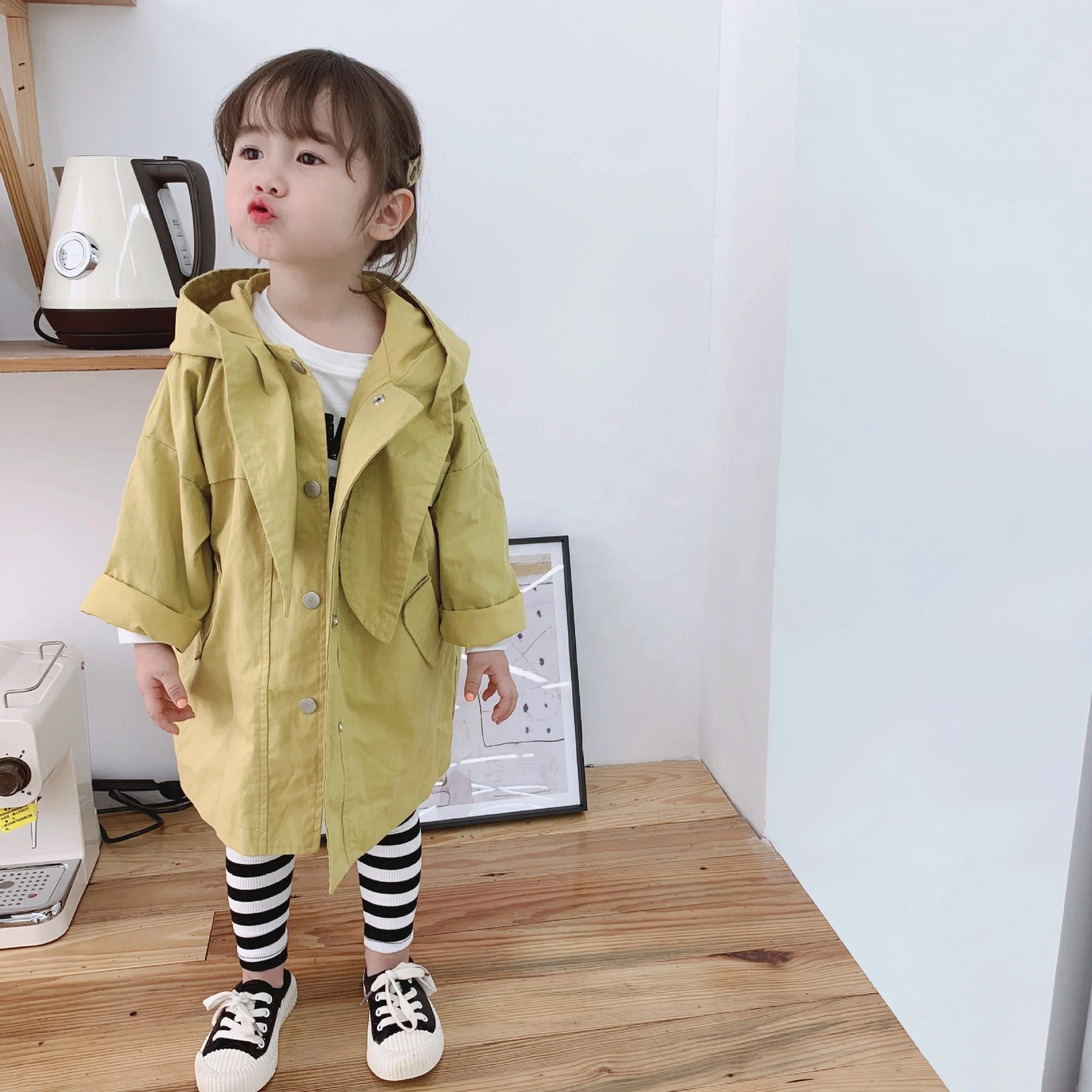 

B60754A Autumn and winter new Korean version of boys and girls children loose casual jacket, Yellow/black