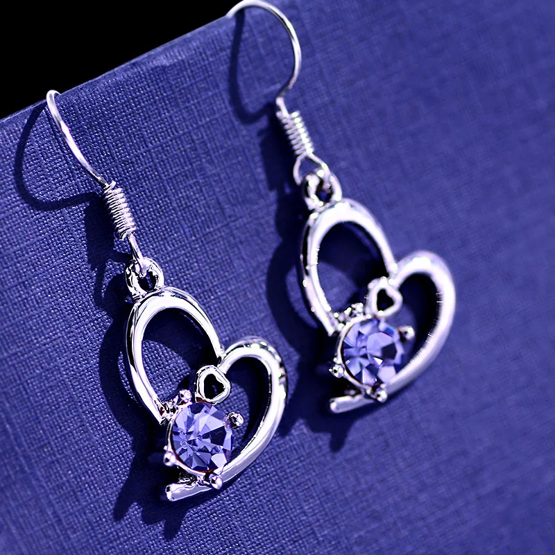 

Qianzuyin Heart Earrings Silver Ear Hook Earrings Fashion Jewelry Women Heart Shape Earrings.