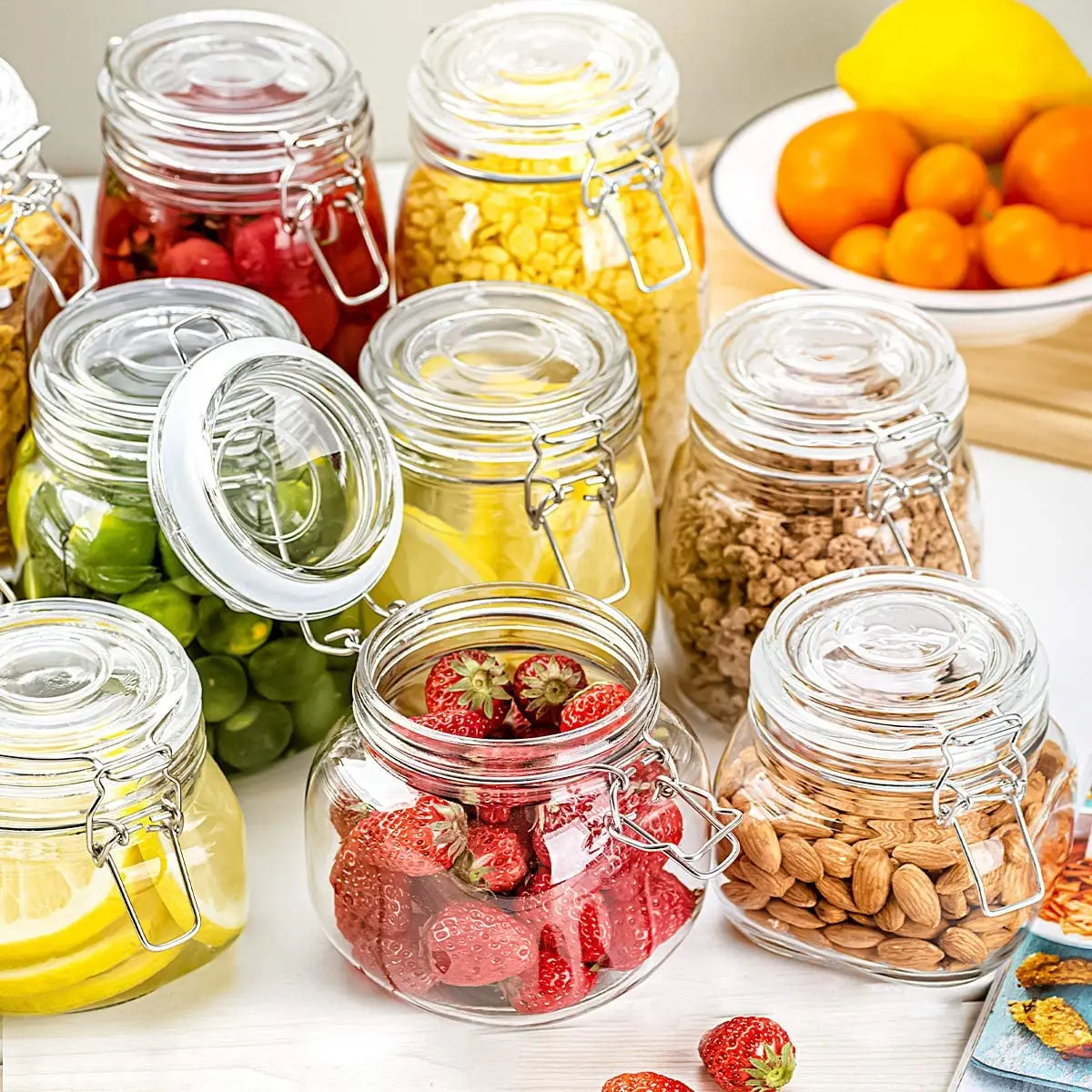 

Glass Food Storage Jars with Airtight Lids and Preserving Jars with Wire Clamp Glass Cannisters, Transparent